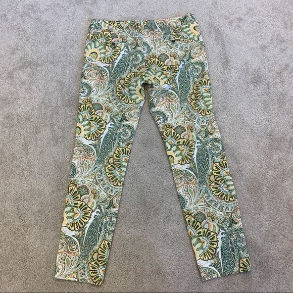 Zara green paisley floral print pants Sz 6 - Picture 2 of 10